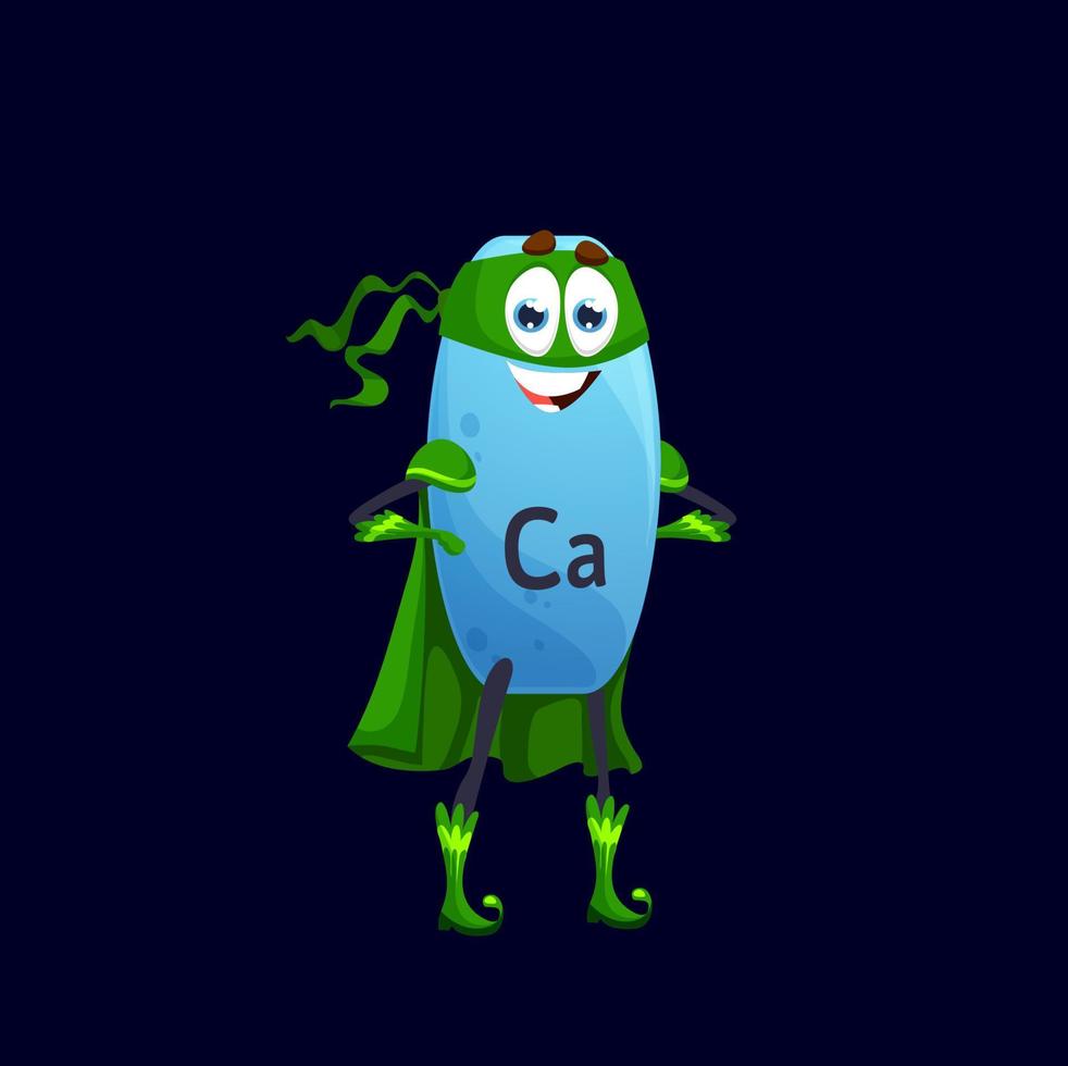 Cartoon calcium superhero micronutrient character vector