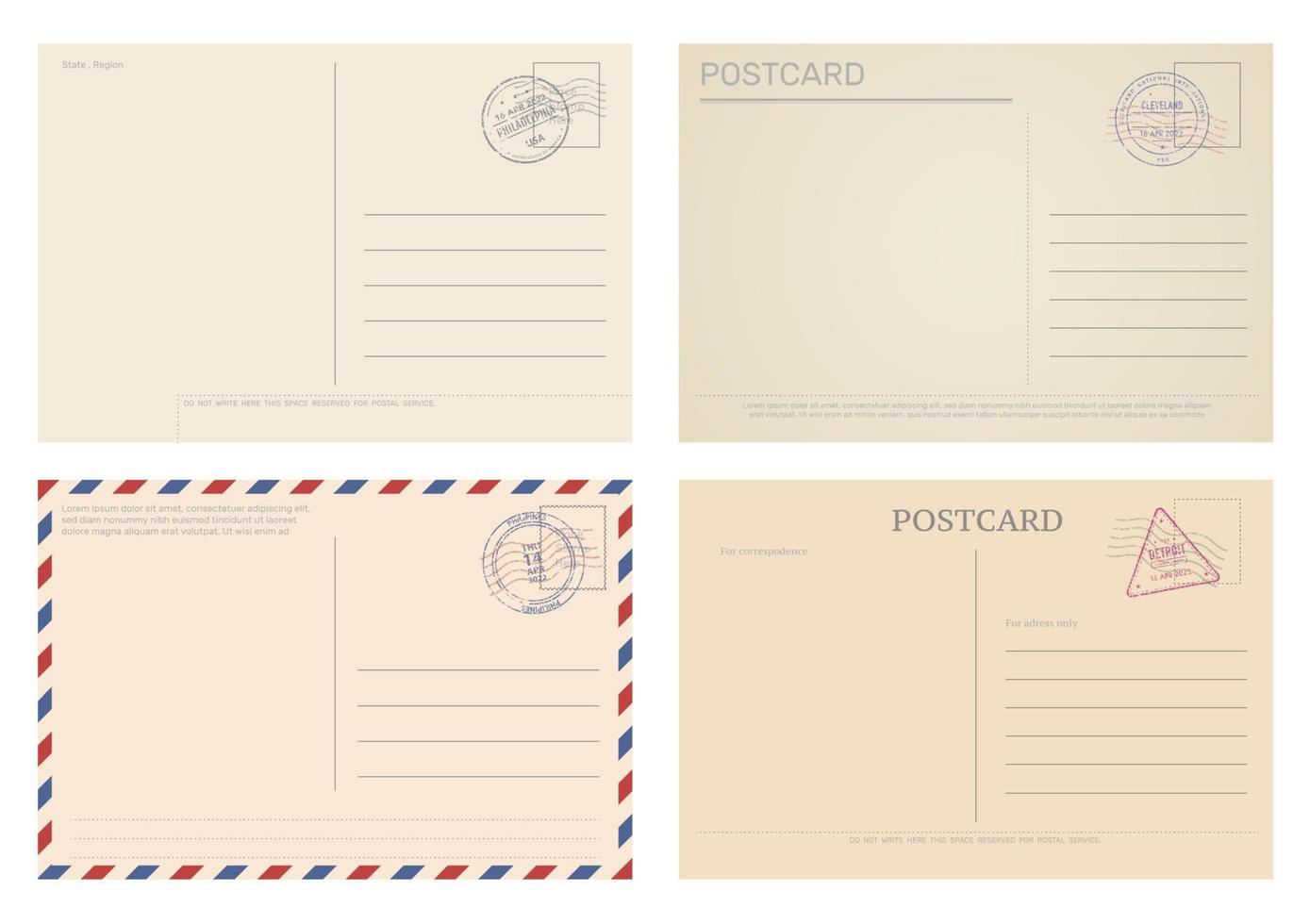 Vintage postcard and air mail envelope template vector