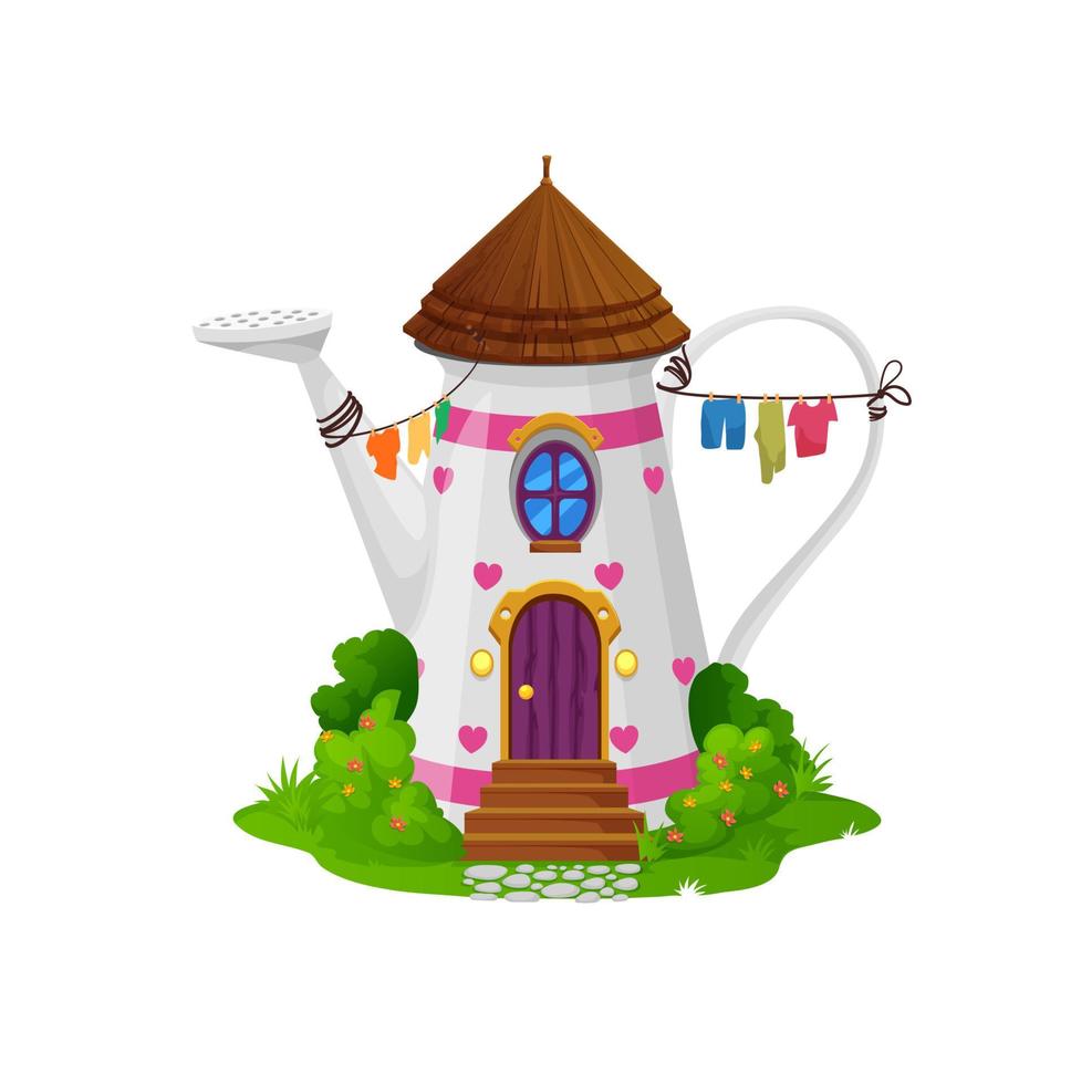 Cartoon watering can fairytale building, dwelling vector