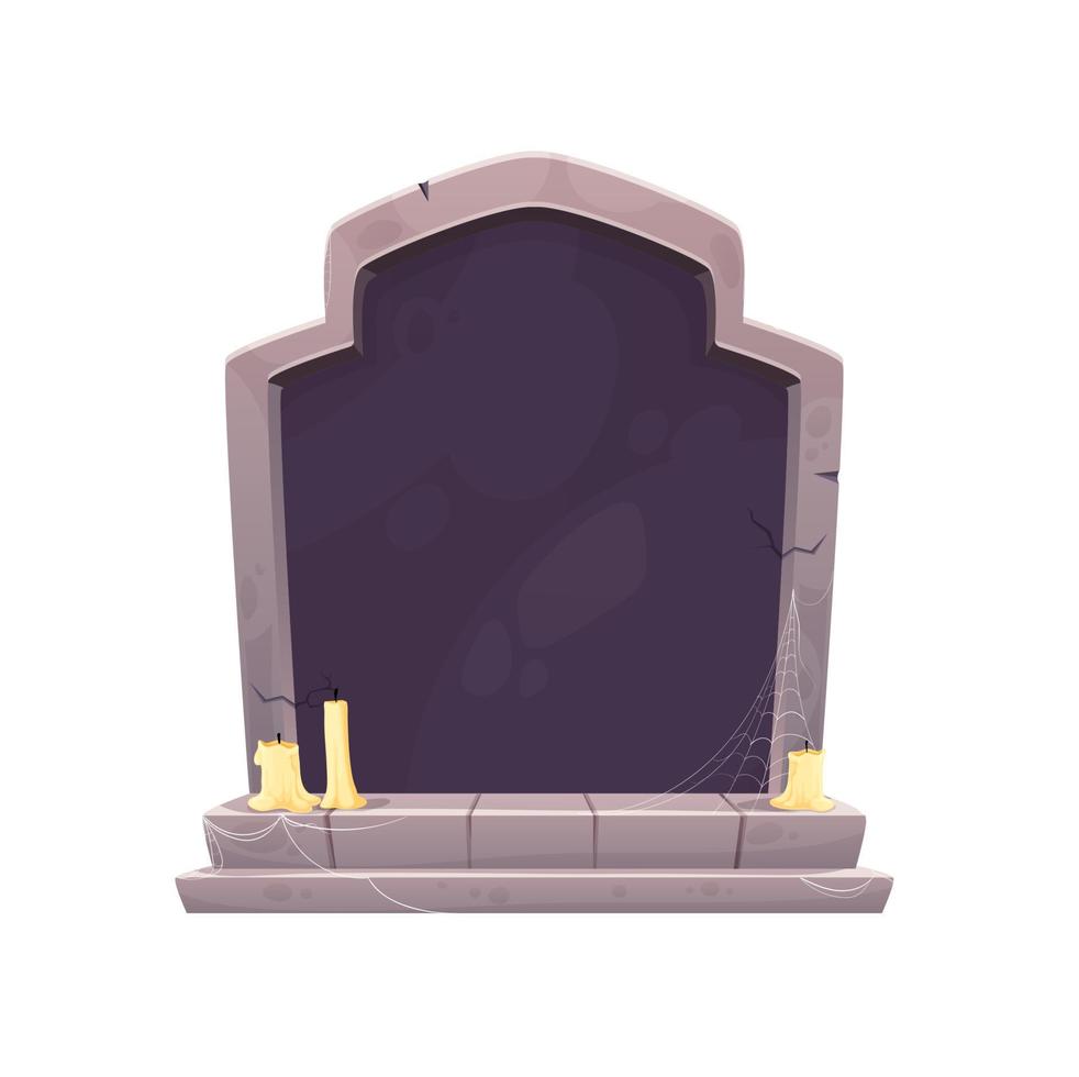 Halloween gravestone frame with cobweb, candles vector