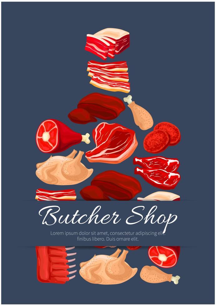 Meat and butchery products vector poster