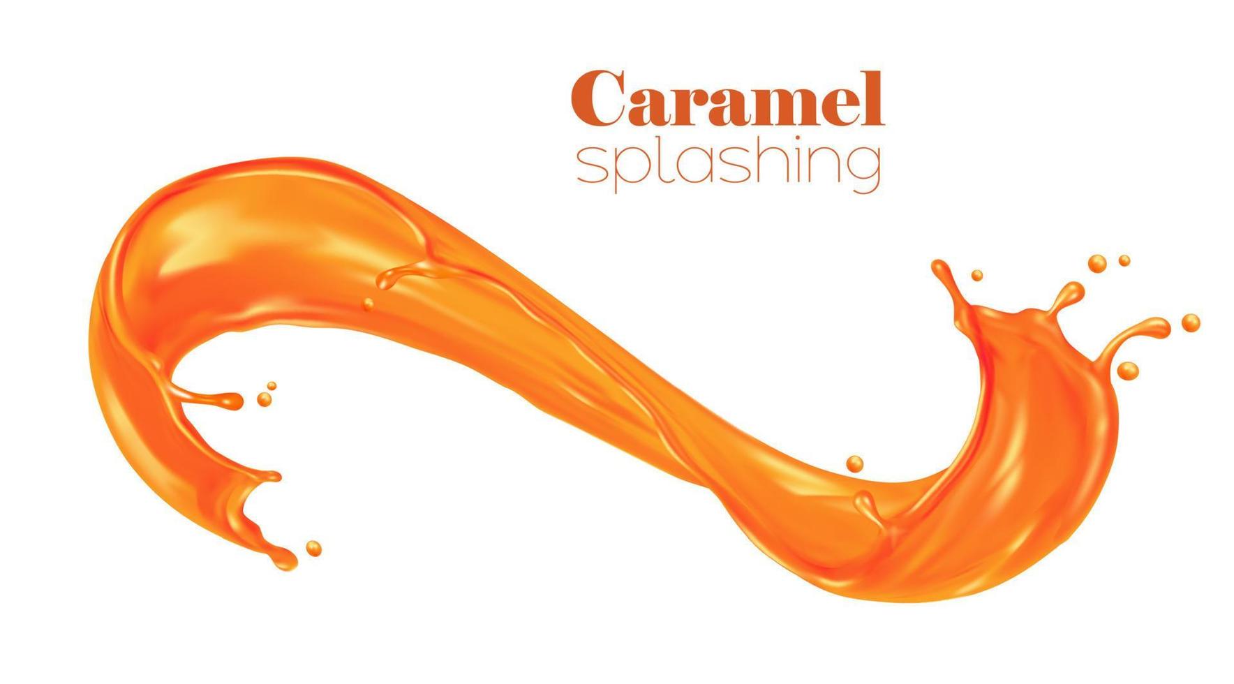 Caramel sauce, syrup swirl wave splash, candy flow vector