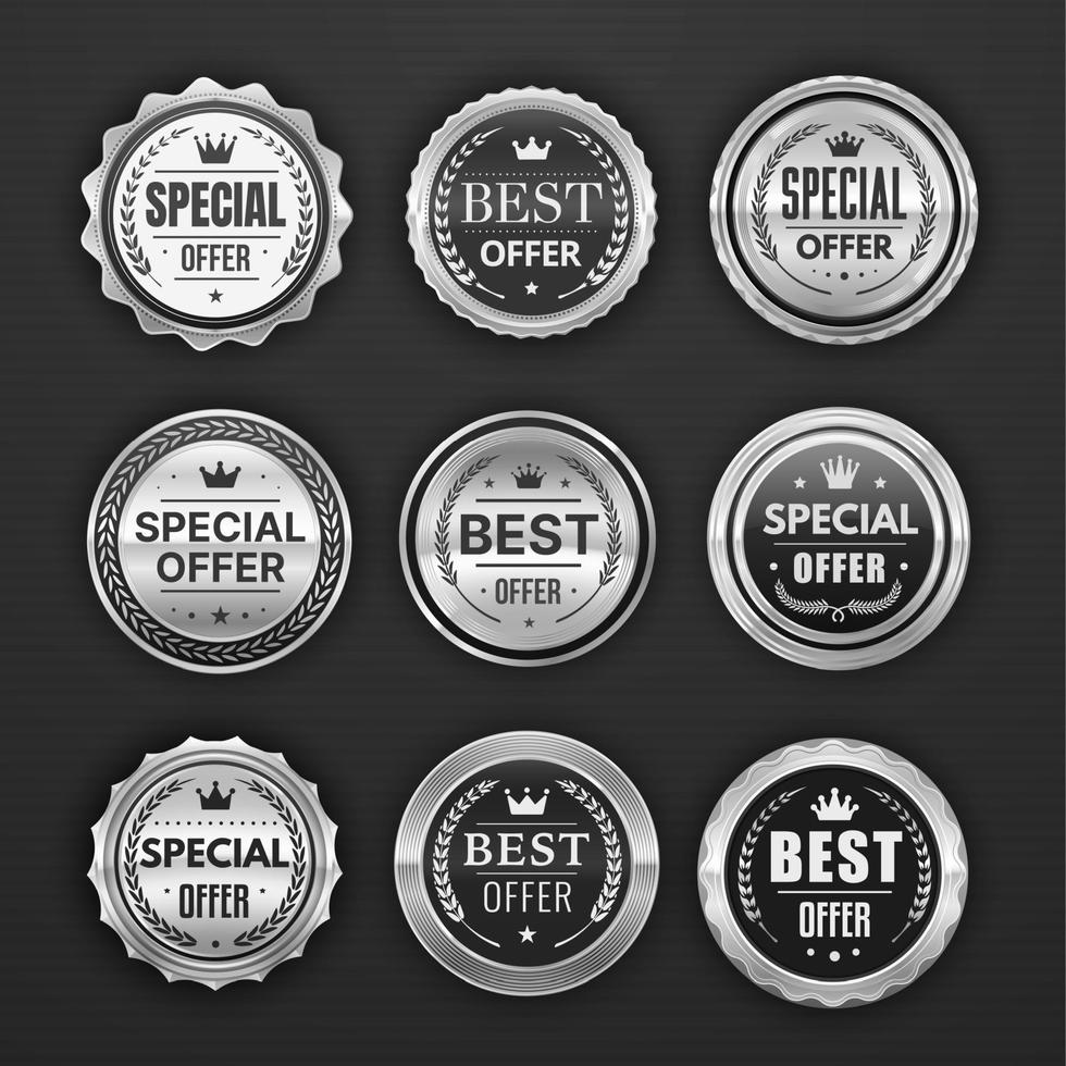 mejor oferta especial insignias de plata, etiquetas, pegatinas vector