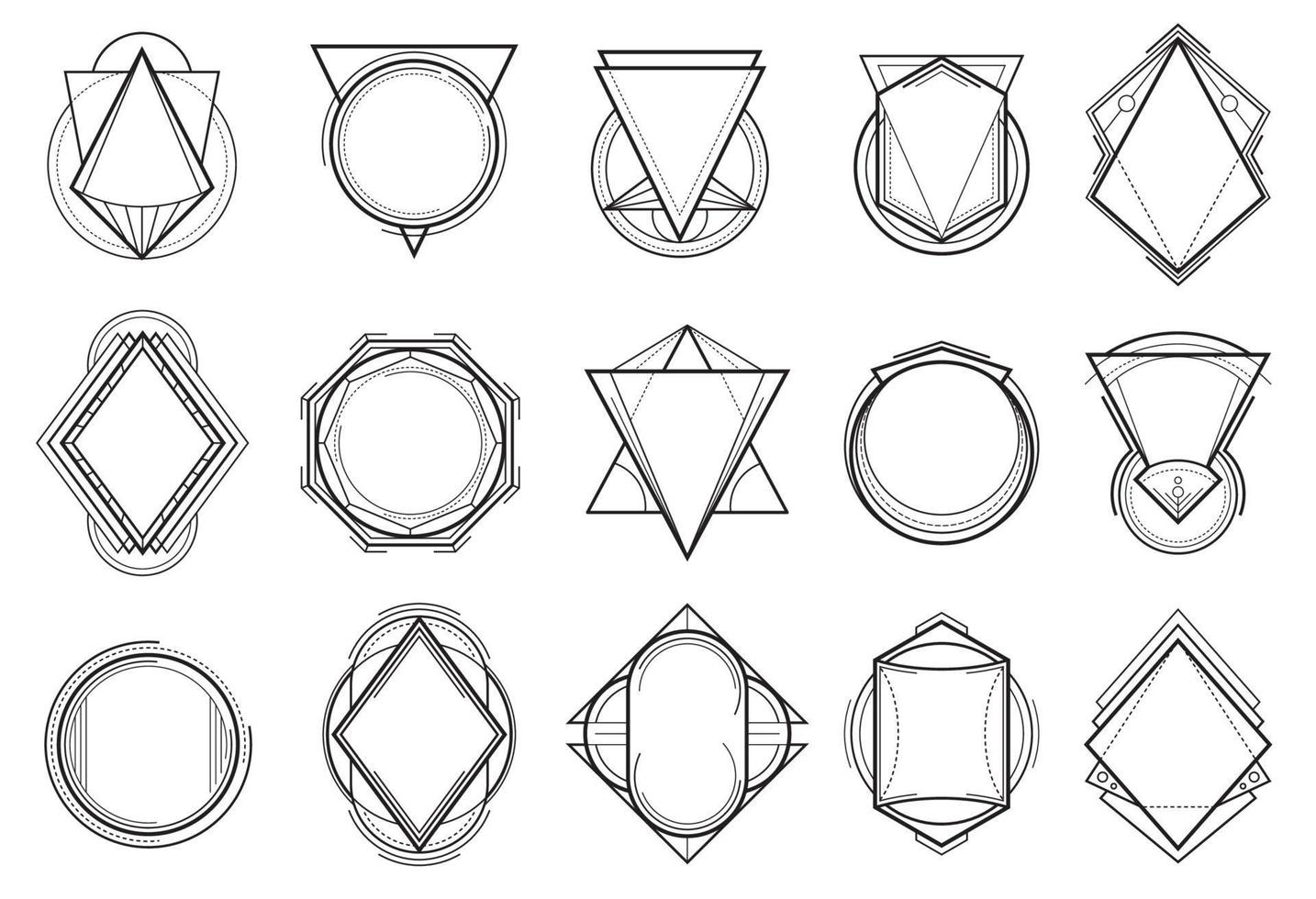 Geometric boho tattoo, outline frames collection vector