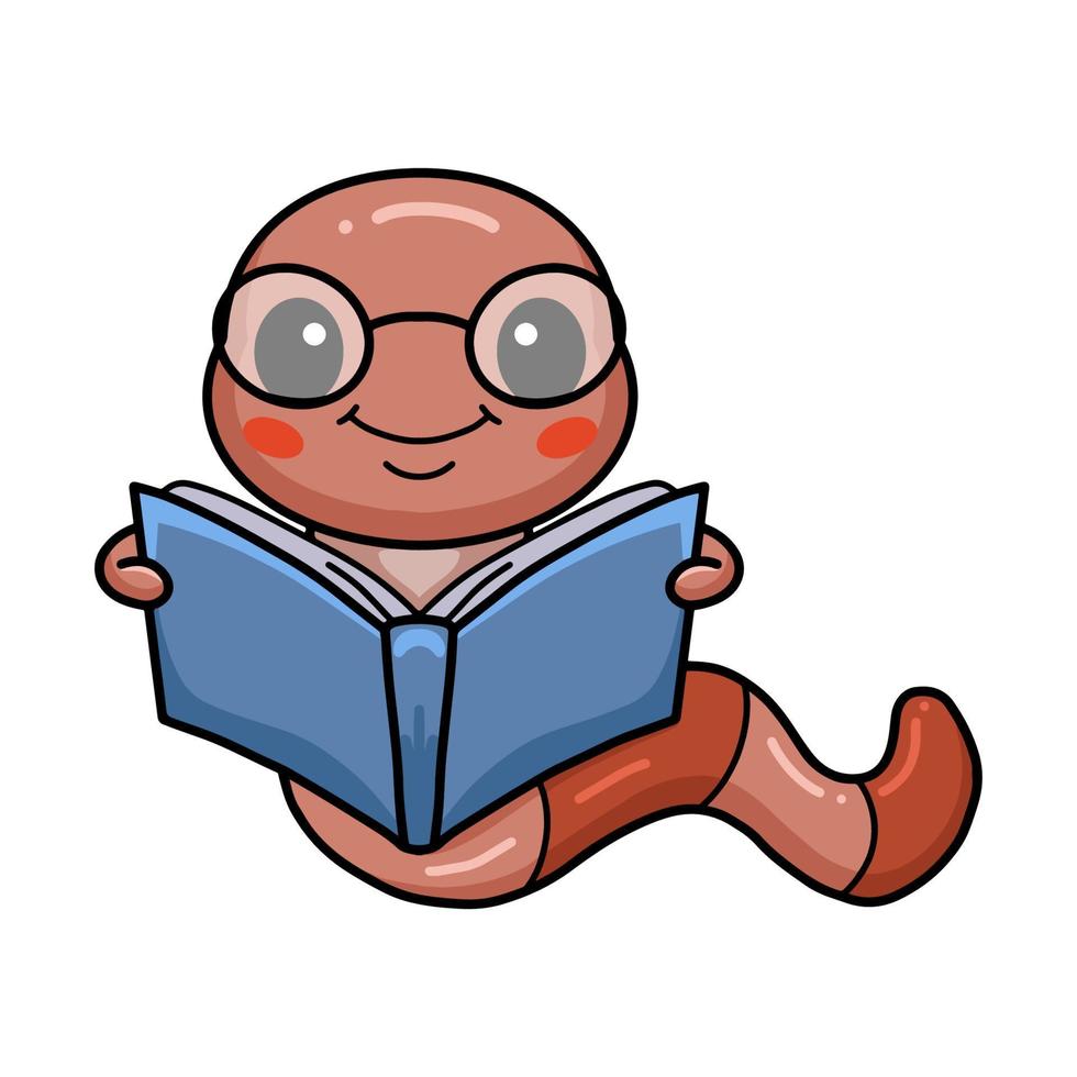 Cute smart worm cartoon reading a book vector