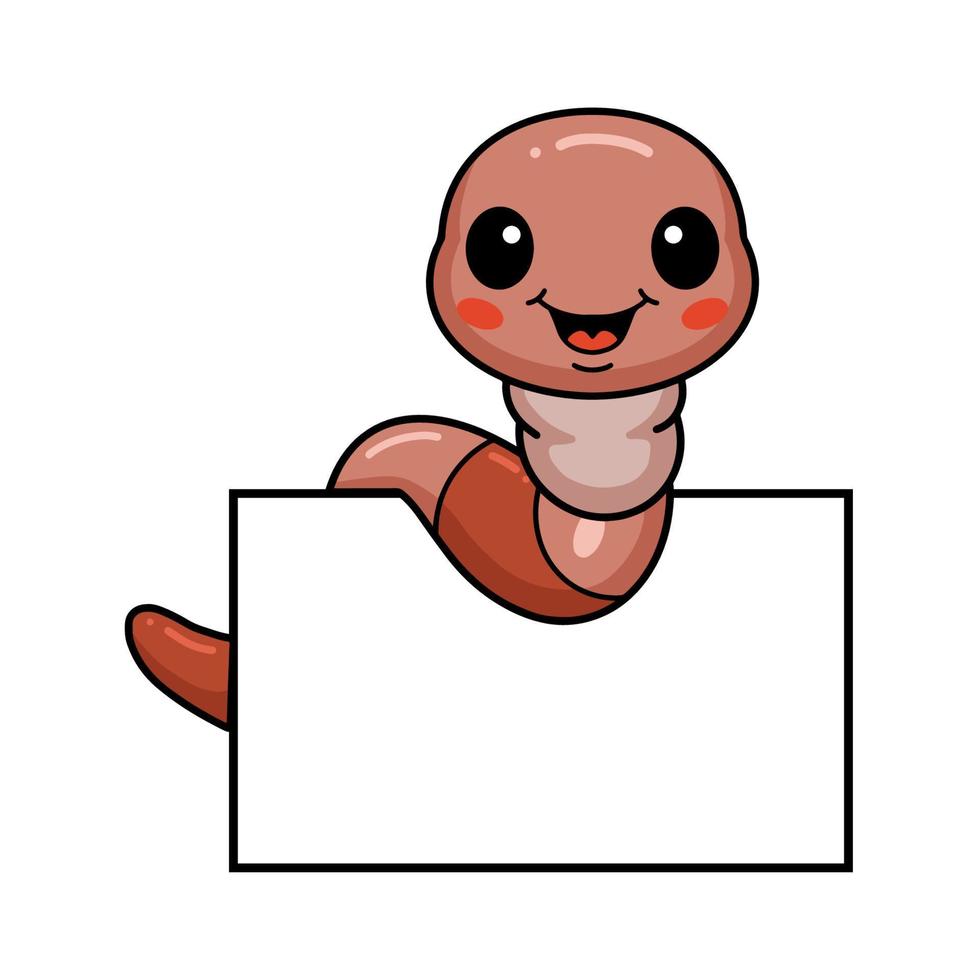 Cute little worm cartoon with blank sign vector