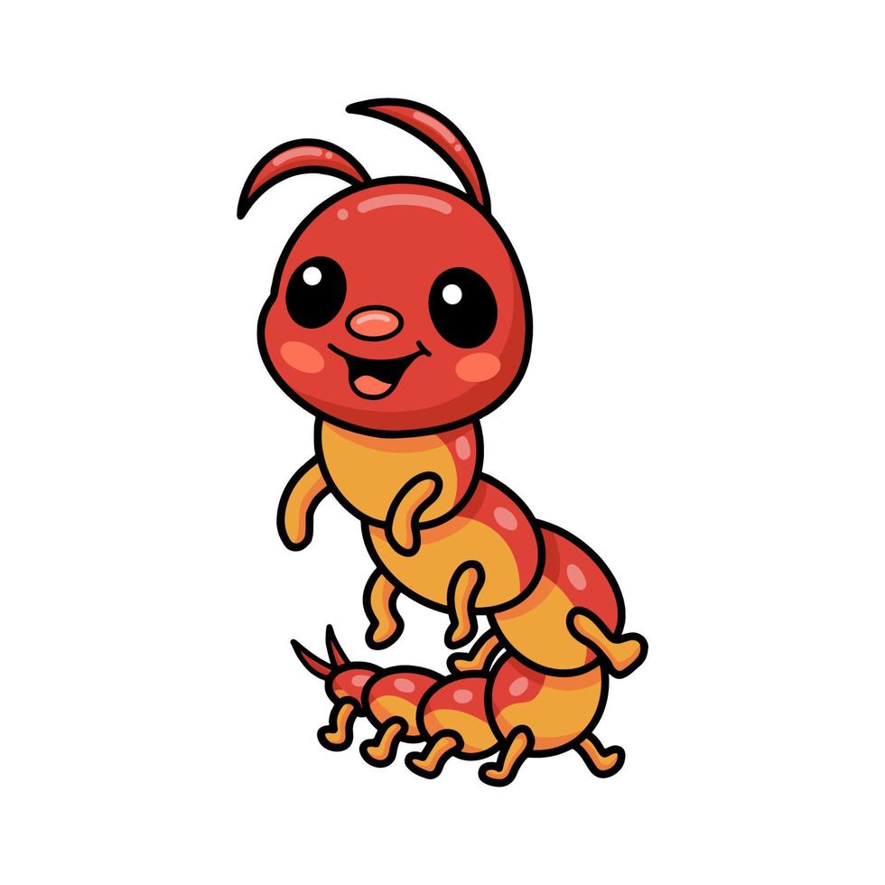 Cute little centipede cartoon character vector