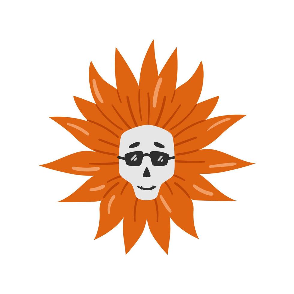 scull en gafas de sol en una ilustración de vector de decoración de halloween de flores aislado en blanco.