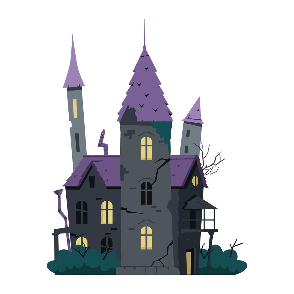 espeluznante viejo castillo d ilustración vectorial de halloween aislado en blanco. vector