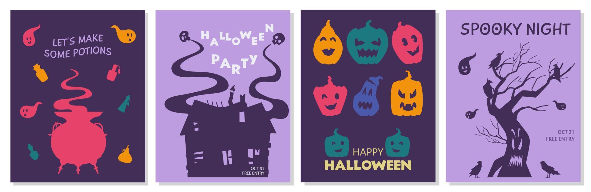 Halloween party invitations and greeting cards vector set.