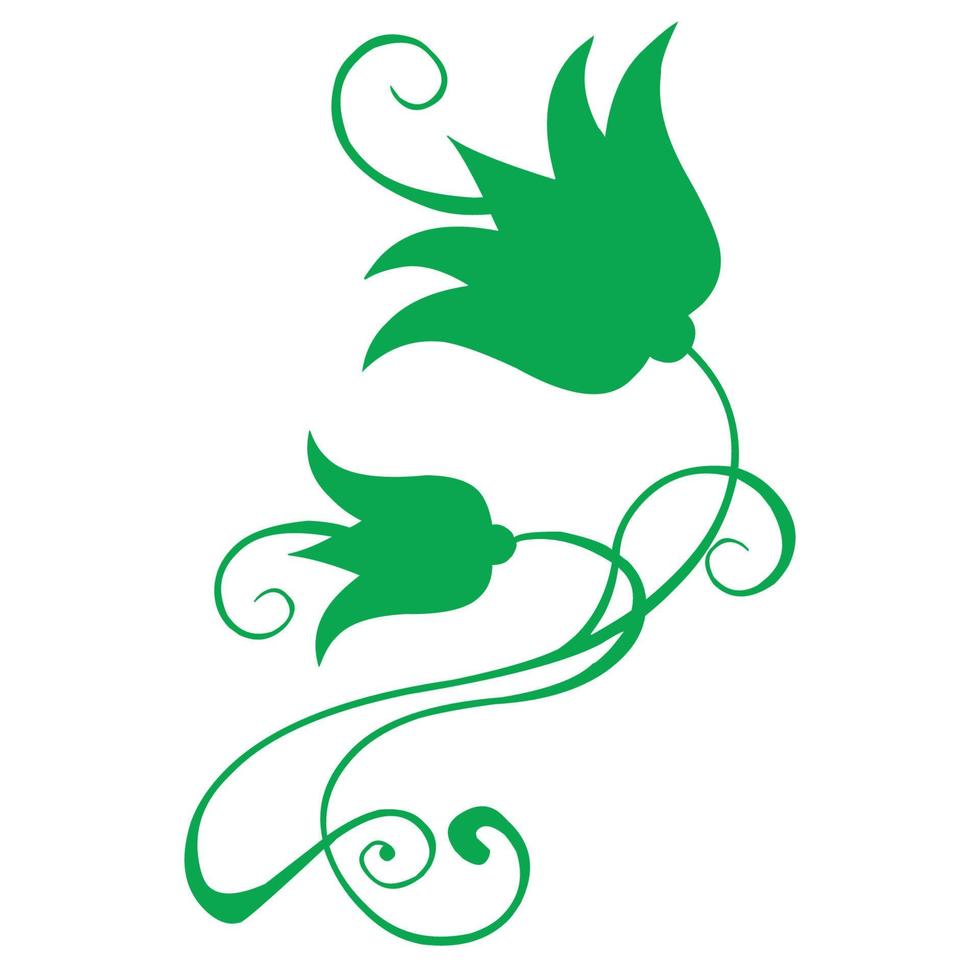 Cosmea flower with leaves. Hand-drawn green colour Floral element for creating patterns, cards, invitations. vector