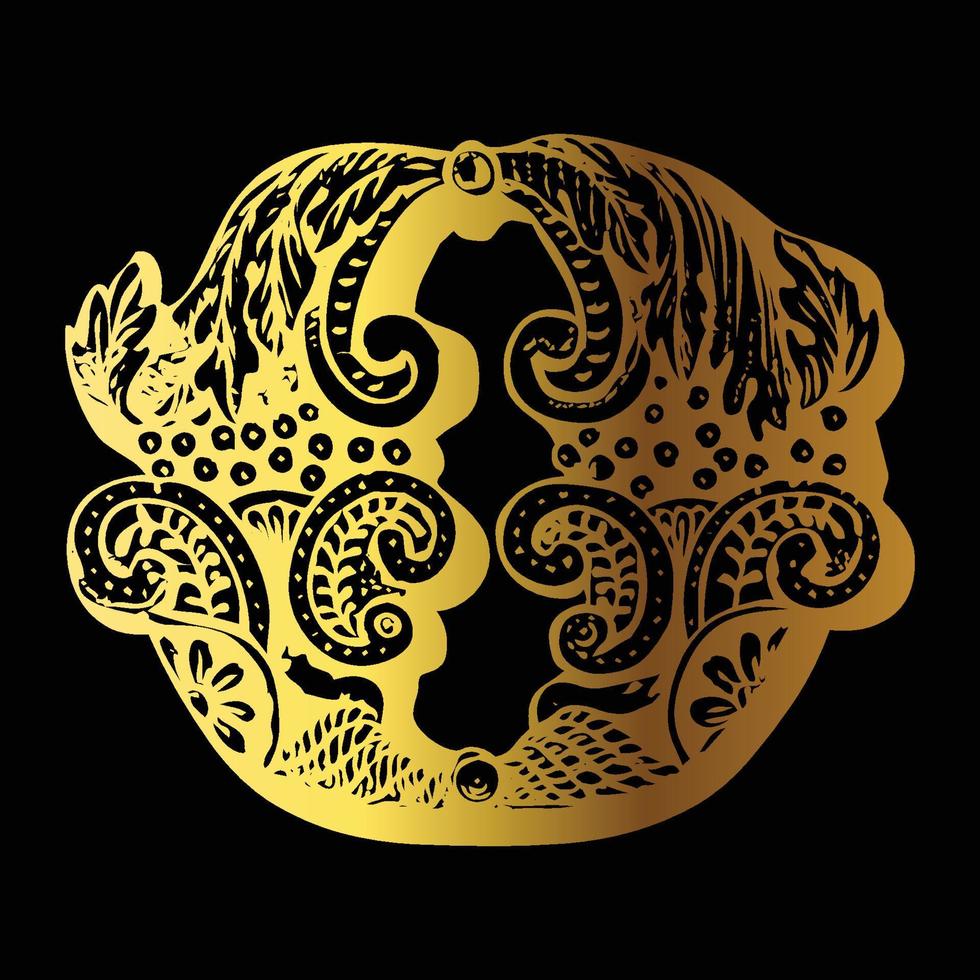 Golden color tattoo design O on black background vector