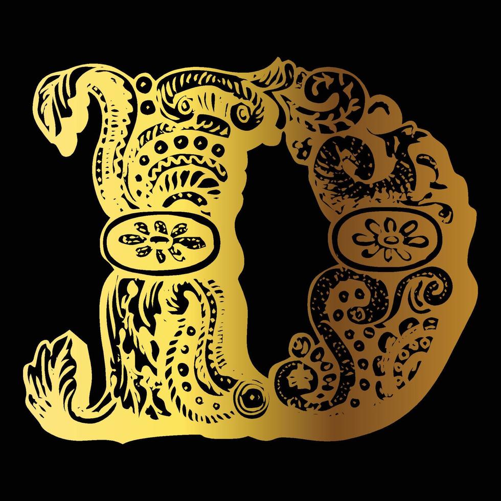 Golden color tattoo design D on black backgroundMobile vector