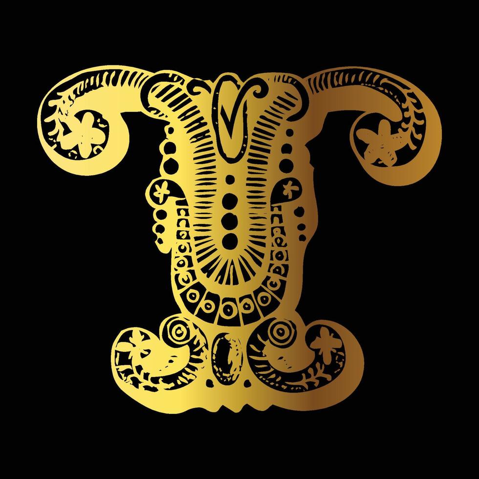 diseño de tatuaje de color dorado t en negro vector