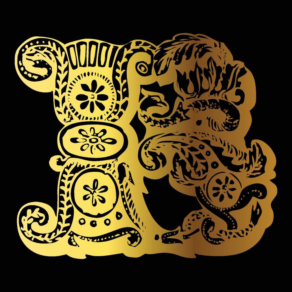 Golden color tattoo design B on black background vector