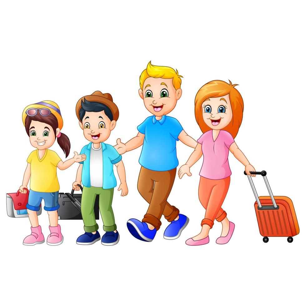 familia viajera de dibujos animados de vacaciones vector