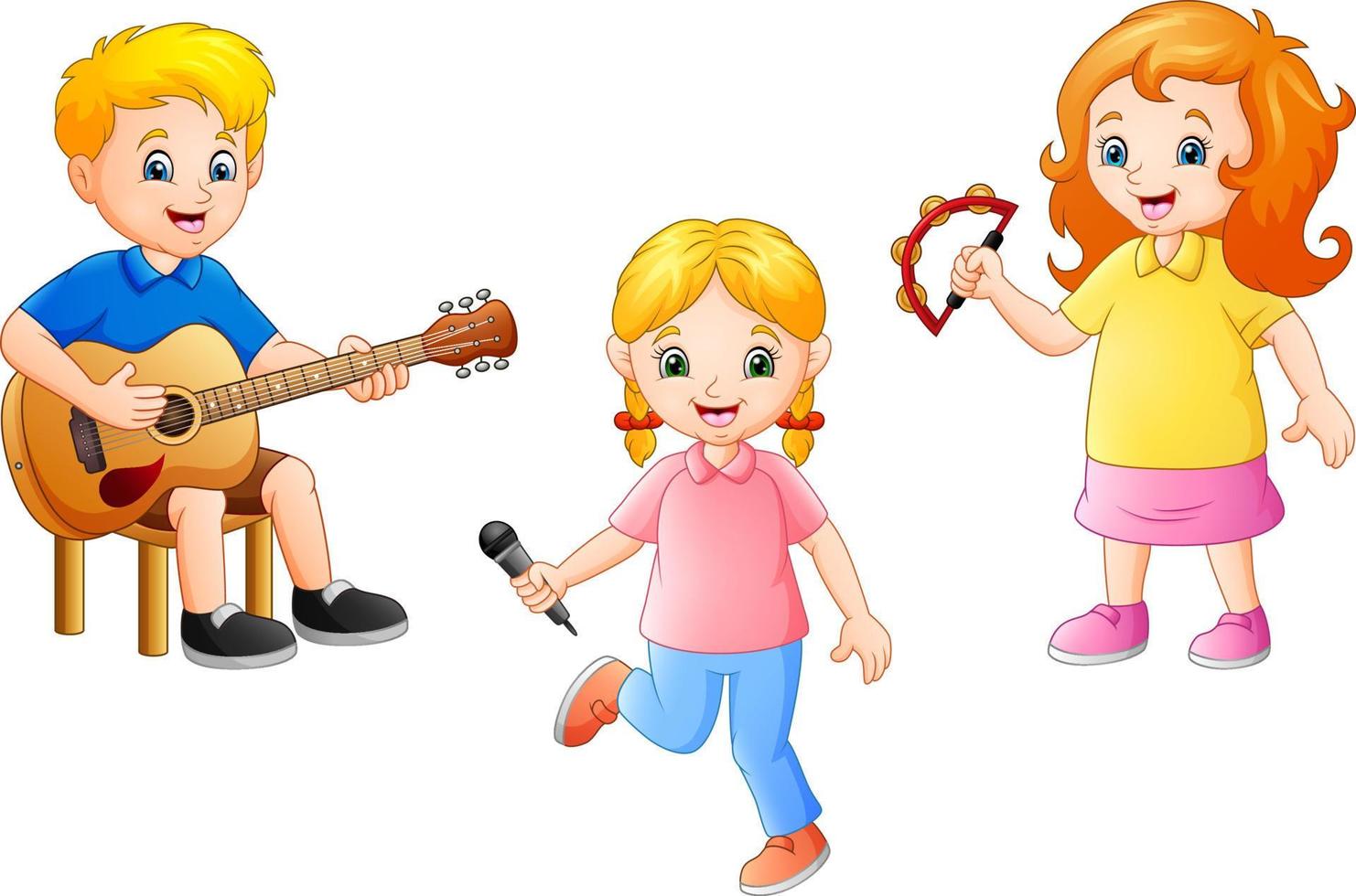 Cartoon kid playing music together vector