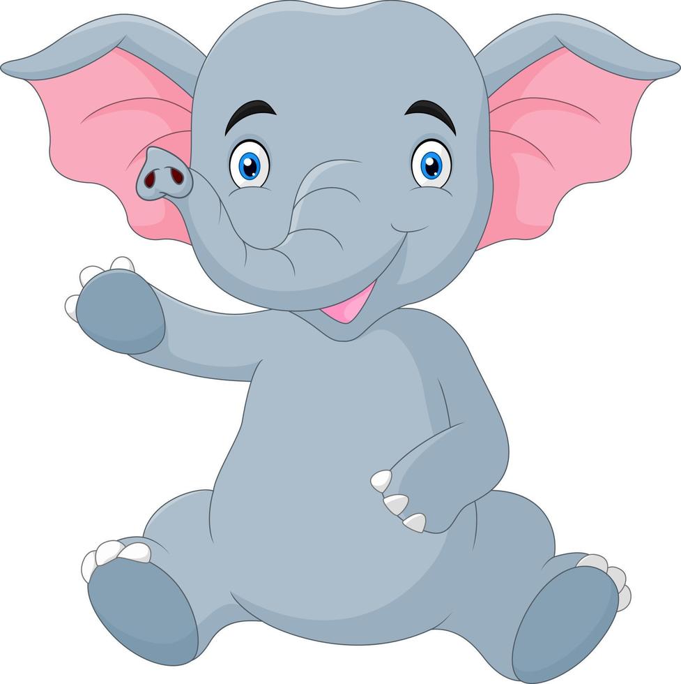 lindo, divertido, elefante, caricatura, ondulación vector