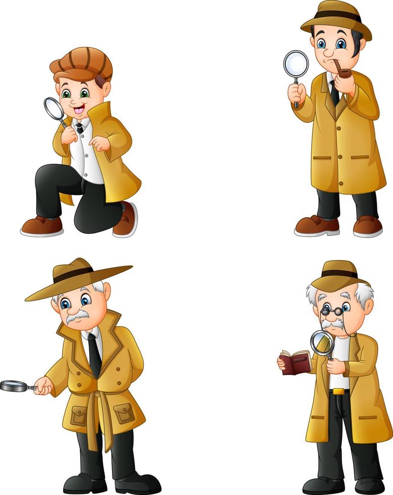 conjunto de colección de detectives de dibujos animados lindo vector