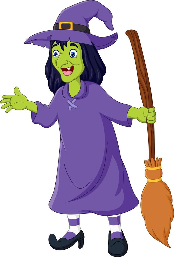 Cartoon old witch with a broom vector
