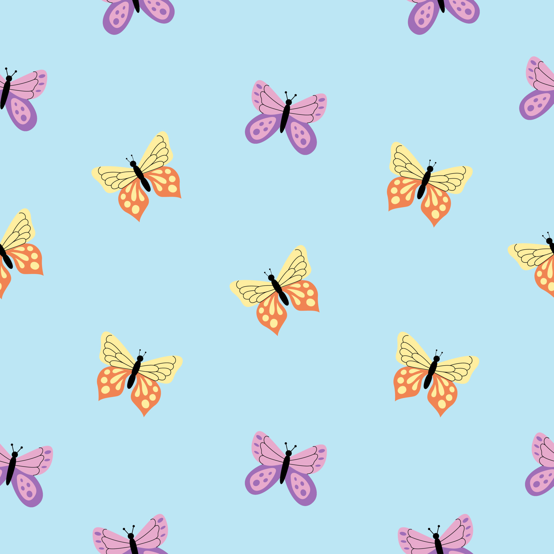Seamless pattern with butterflies on a light blue background. Delicate  vector wallpaper in hand-drawn flat style. Perfect for textiles, clothing,  stationary, surface design 12851877 Vector Art at Vecteezy