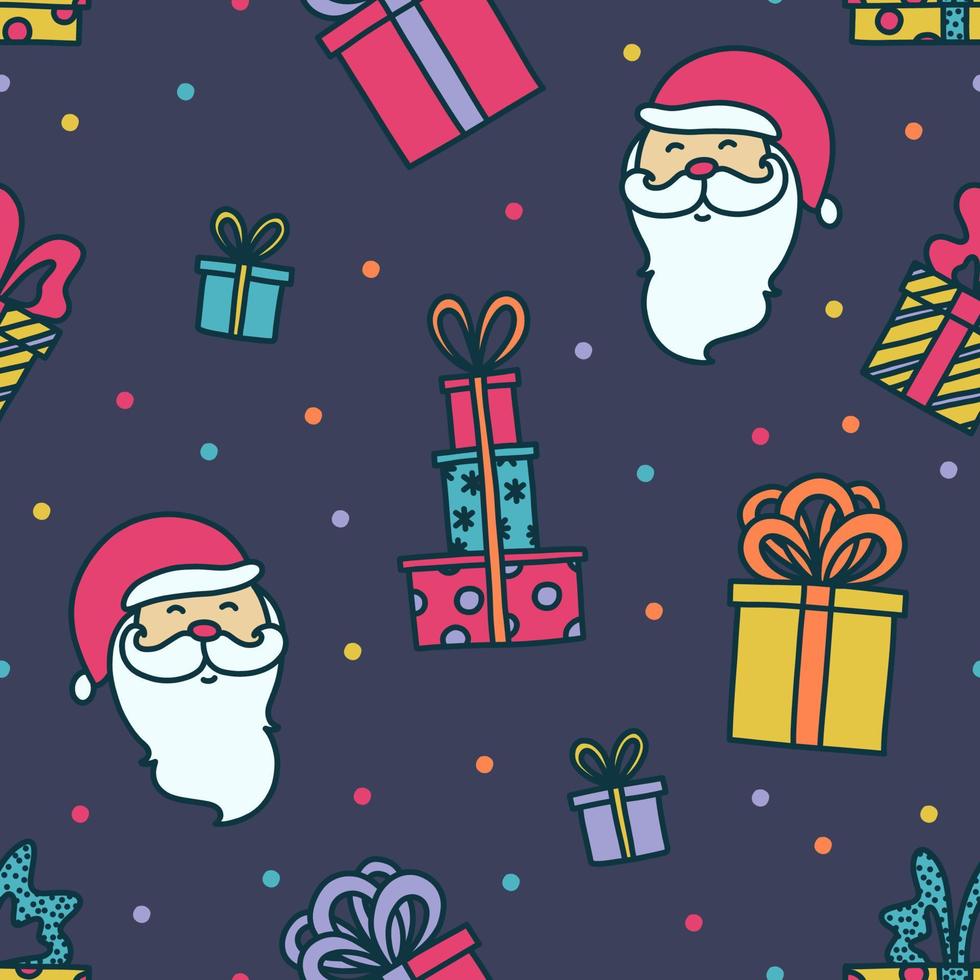 feliz navidad de patrones sin fisuras con santa claus y regalos. boceto de fondo sobre el tema de la Navidad. ilustración vectorial vector