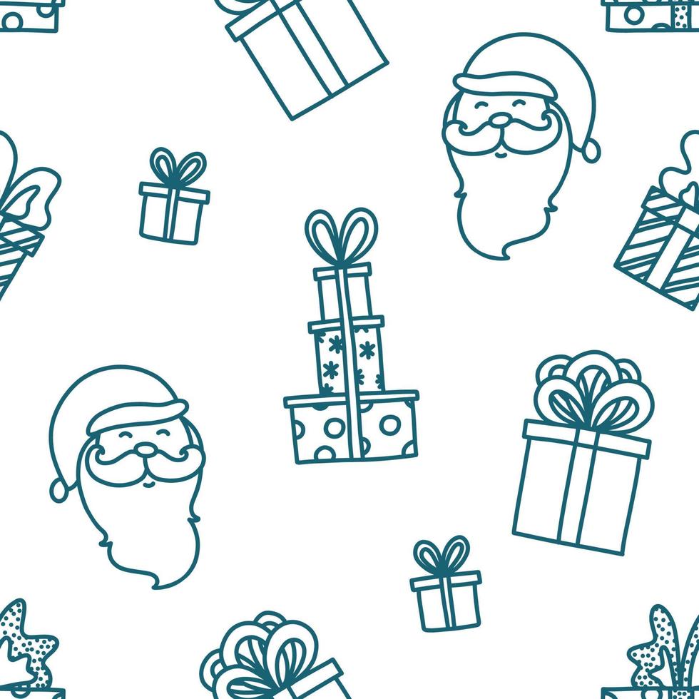 Christmas seamless pattern with Santa Claus and presents. Background sketch on Christmas topic. Vector illustration