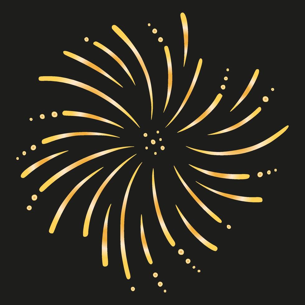 Gold firework or salute. Shiny foreworks for parties and celebrations. Vector illustration