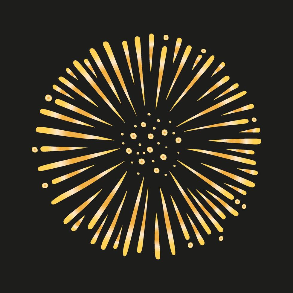 Gold firework or salute. Shiny foreworks for parties and celebrations. Vector illustration