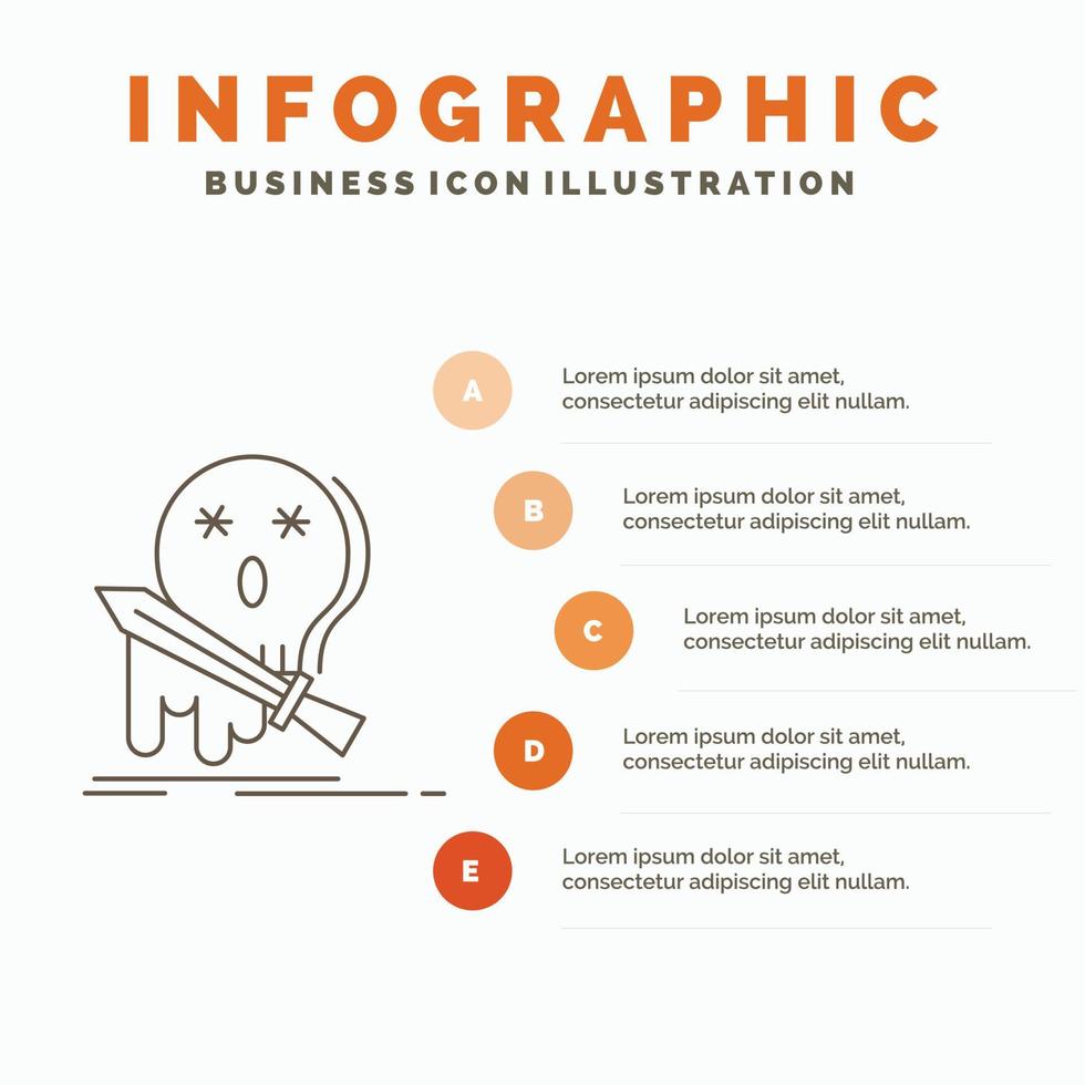 muerte. fragmento juego. matar. plantilla de infografía de espada para sitio web y presentación. icono de línea gris con ilustración de vector de estilo infográfico naranja