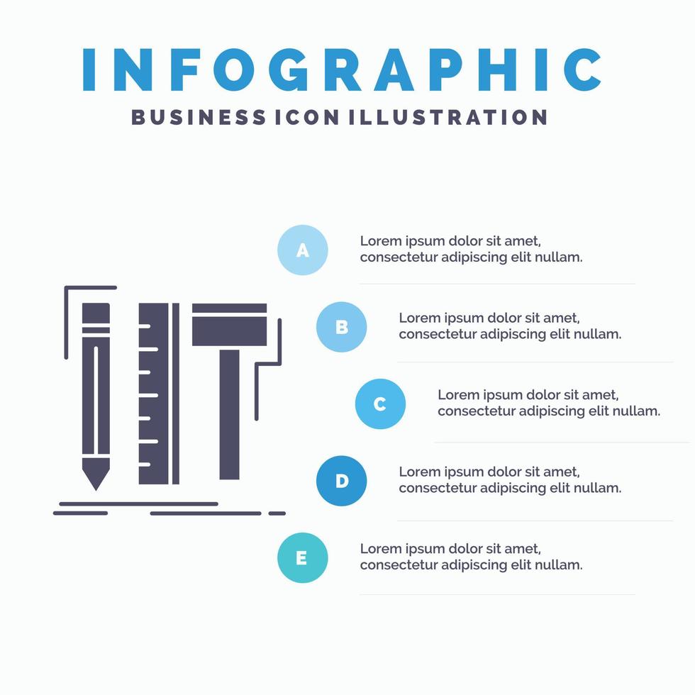 diseño. diseñador. digital. instrumentos. plantilla de infografía de lápiz para sitio web y presentación. icono de glifo gris con ilustración de vector de estilo infográfico azul.