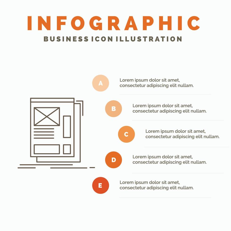 cable. enmarcado. web. diseño. plantilla de infografía de desarrollo para sitio web y presentación. icono de línea gris con ilustración de vector de estilo infográfico naranja