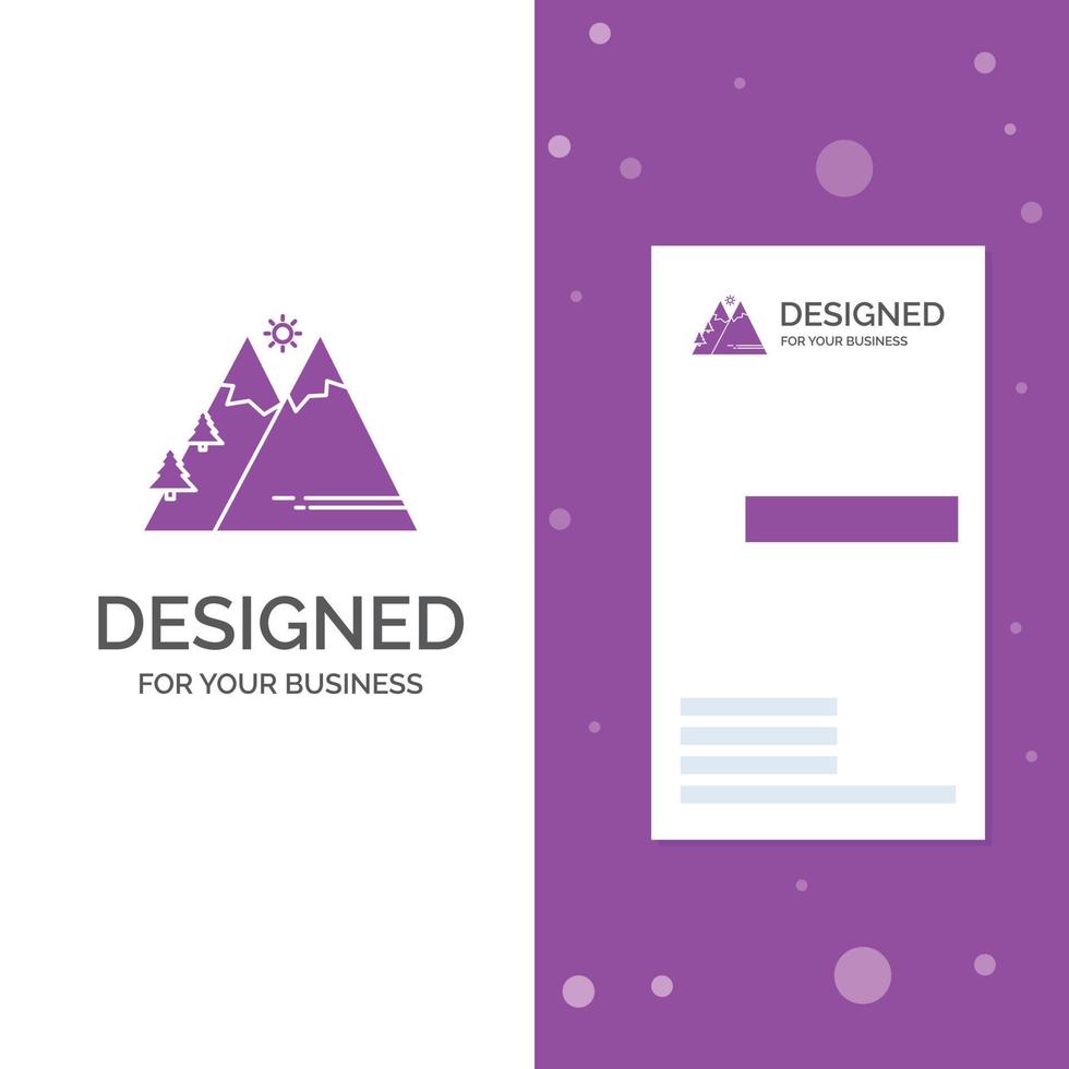 Business Logo for Mountains. Nature. Outdoor. Sun. Hiking. Vertical Purple Business .Visiting Card template. Creative background vector illustration