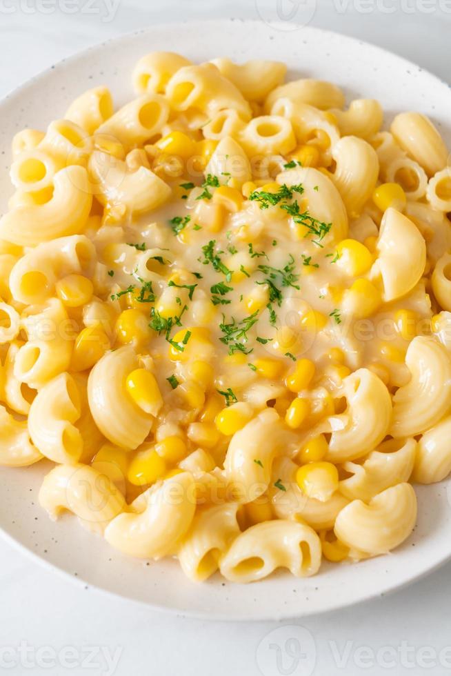 macaroni creamy corn cheese on plate photo