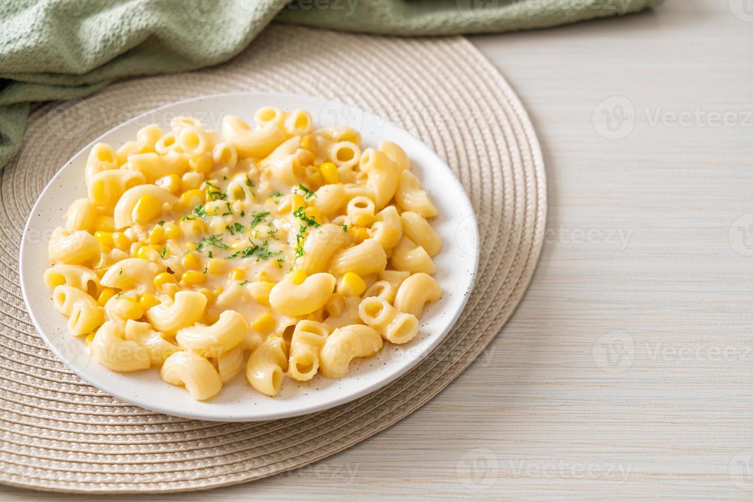 macaroni creamy corn cheese on plate photo