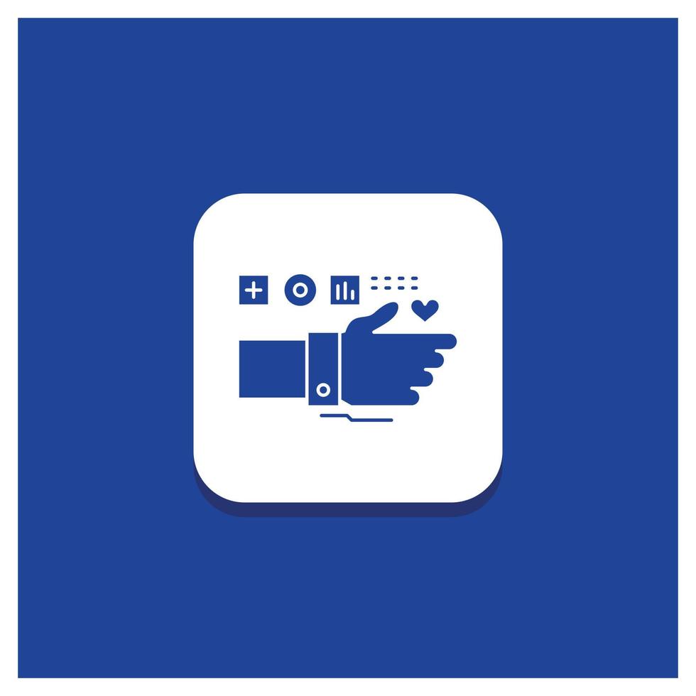 Blue Round Button for Monitoring. Technology. Fitness. Heart. Pulse Glyph icon vector