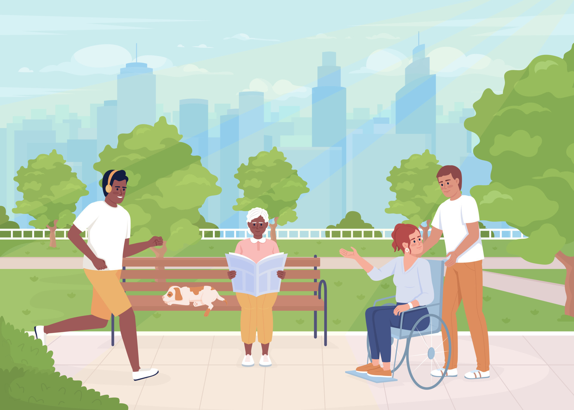 walk-in-park-flat-color-vector-illustration-active-lifestyle-social