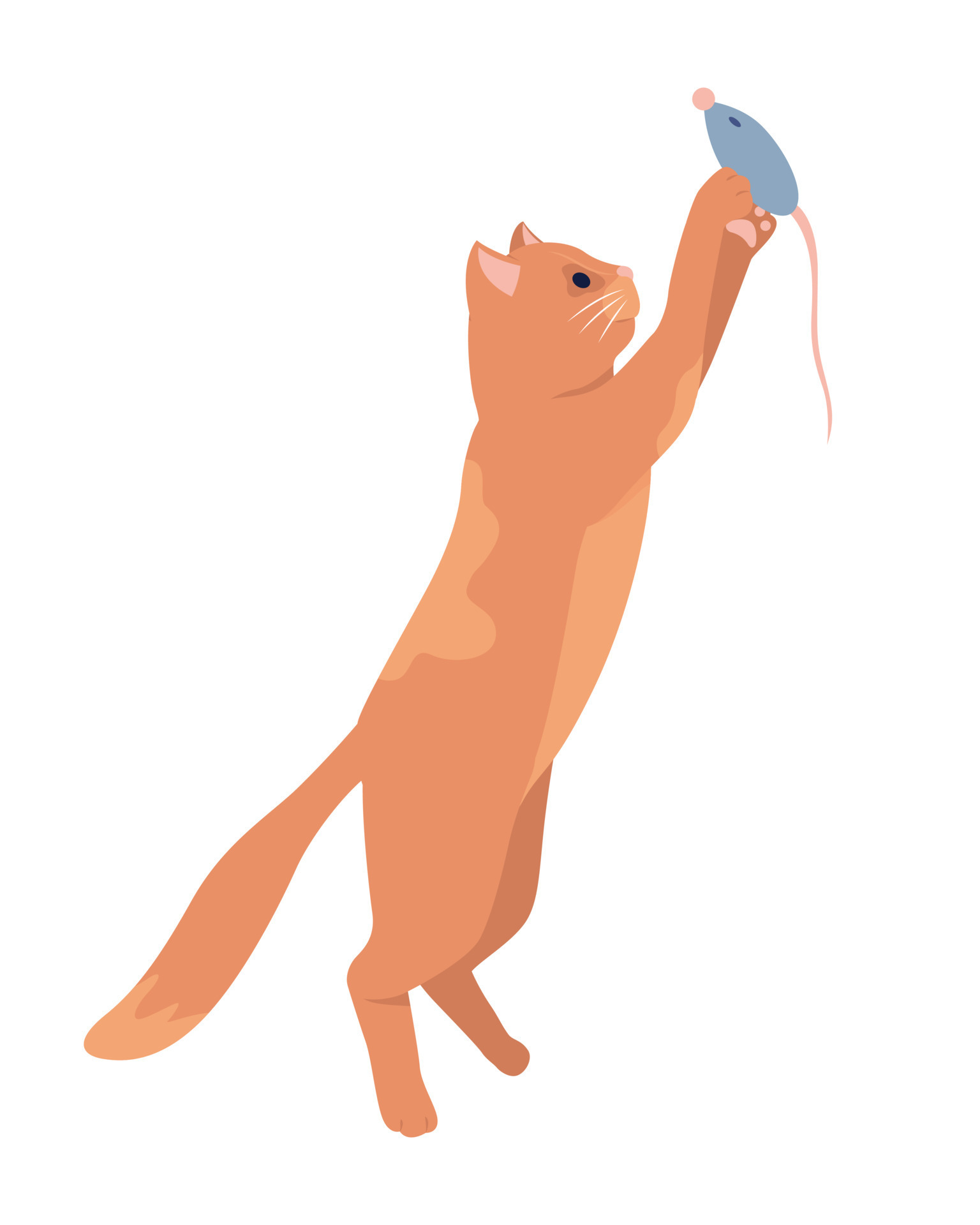 Cat playing with mouse semi flat color vector character. Editable
