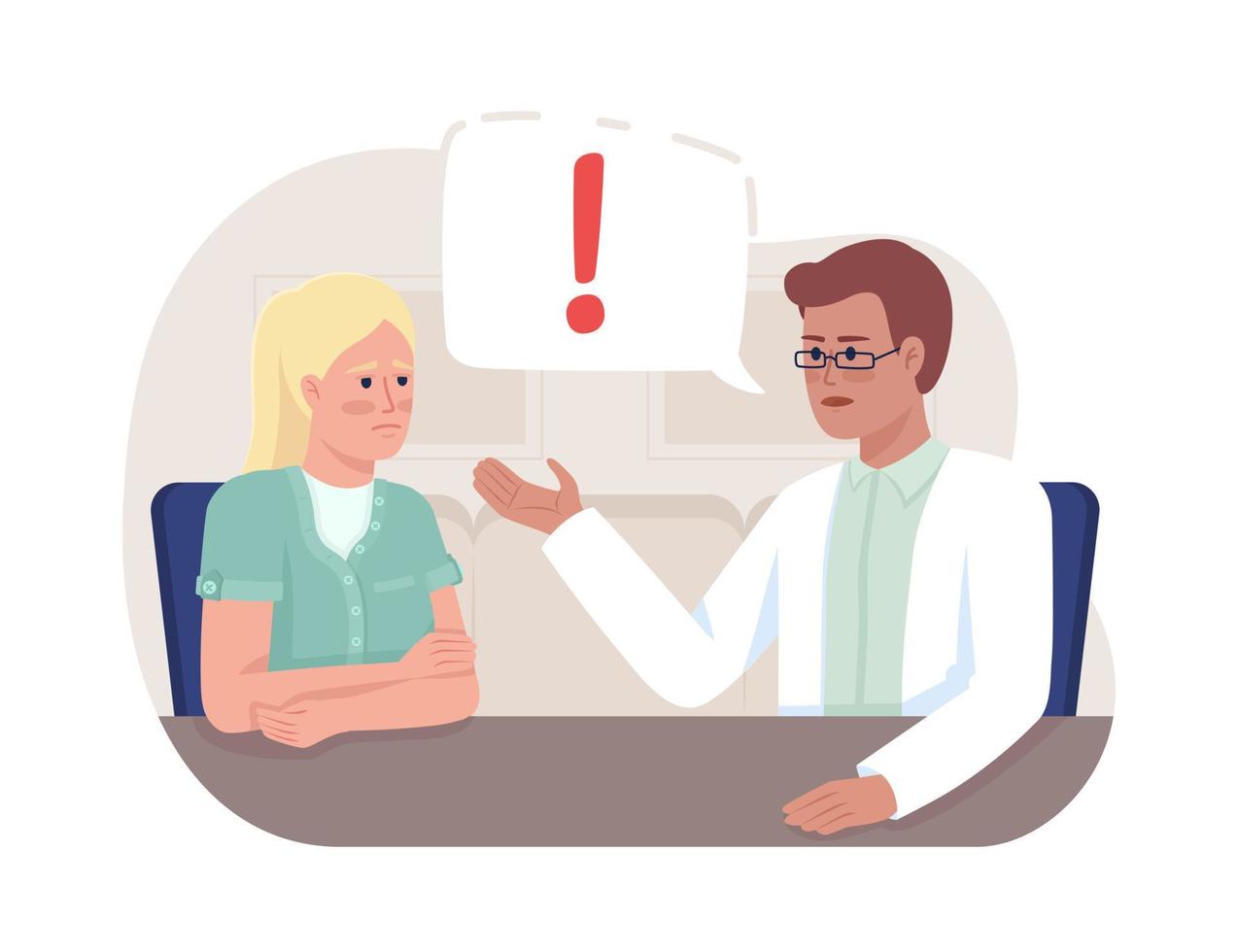 Woman visiting therapist 2D vector isolated illustration. Medicine flat characters on cartoon background. Colourful editable scene for mobile, website, presentation