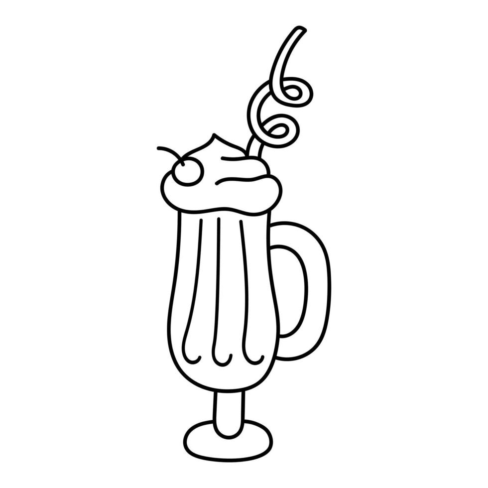 Doodle sticker sweet drink with whipped cream and straw vector