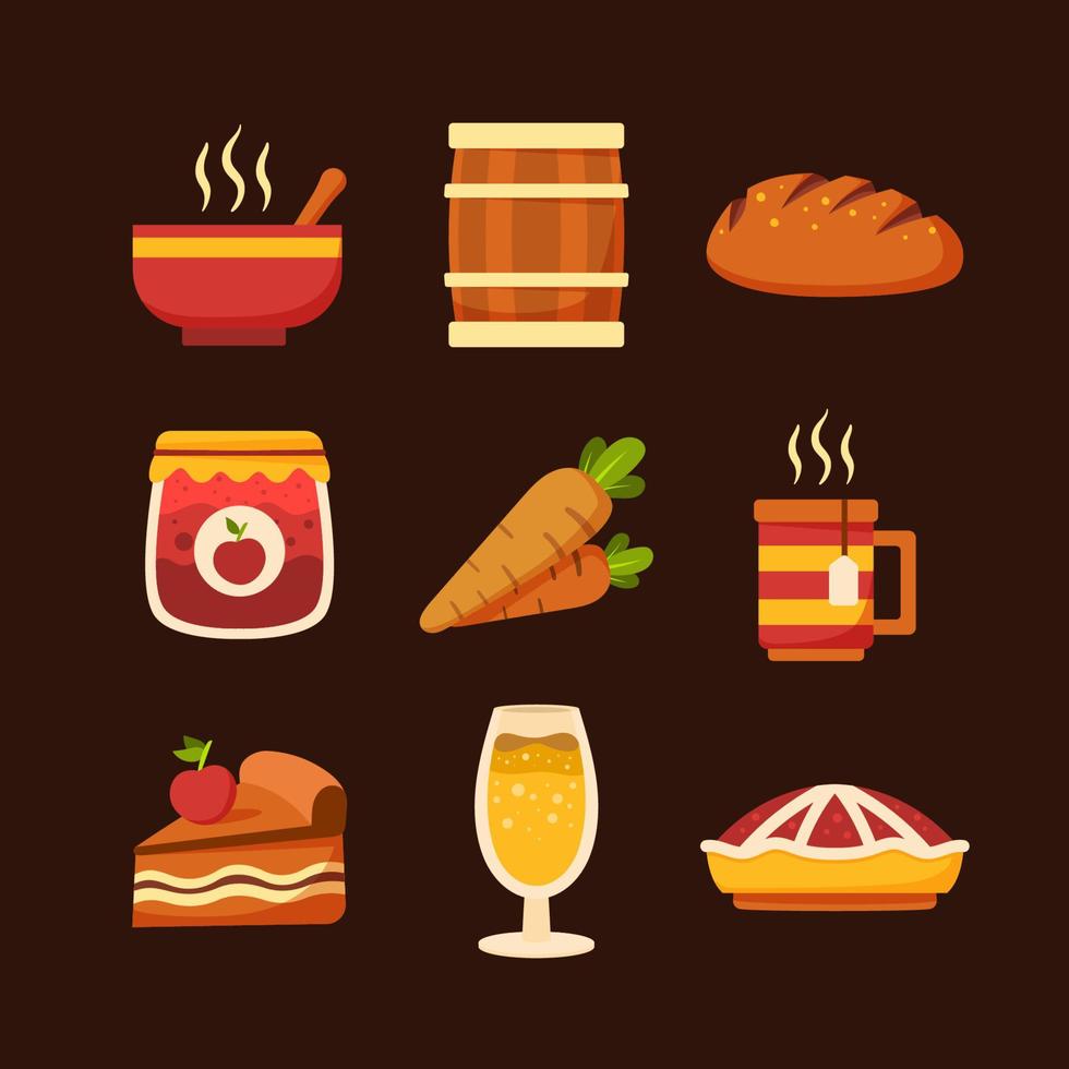 Set of Food and Beverage Thanksgiving Icons vector