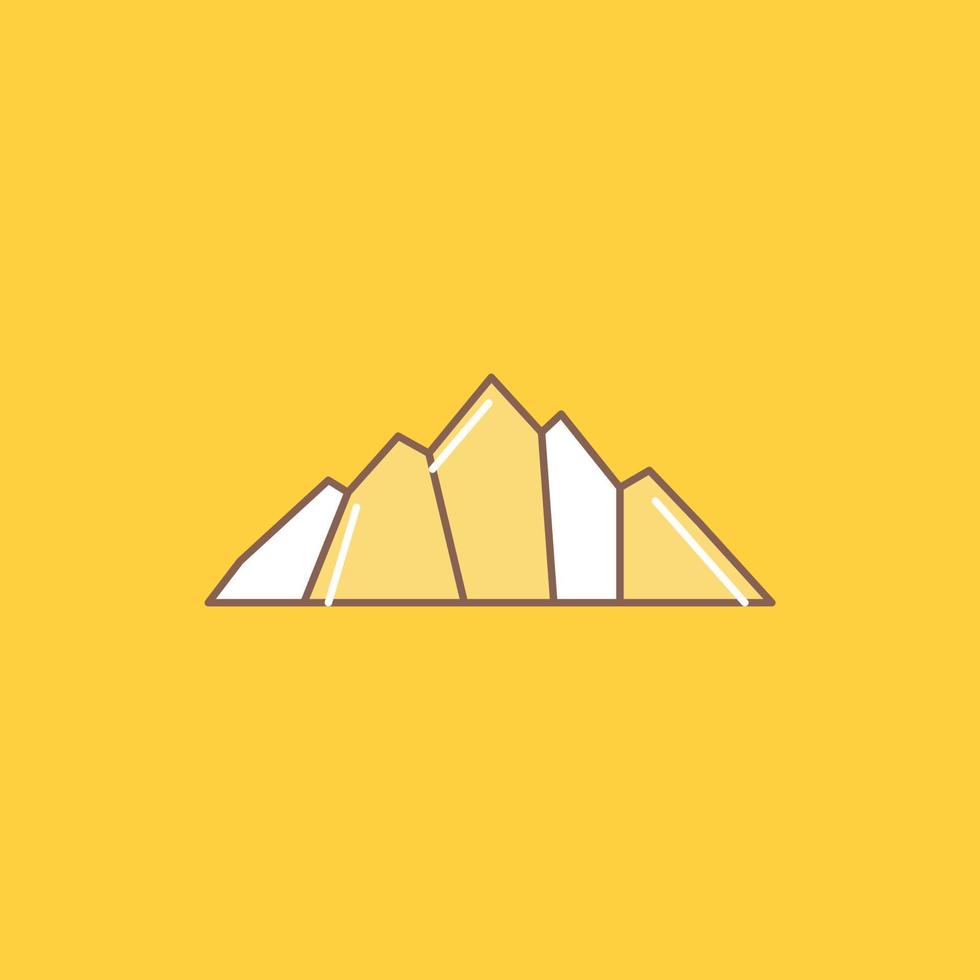 Cerro. paisaje. naturaleza. montaña. icono lleno de línea plana de escena. hermoso botón de logotipo sobre fondo amarillo para ui y ux. sitio web o aplicación móvil vector