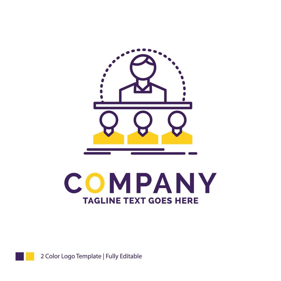 Company Name Logo Design For Business. coach. course. instructor. mentor. Purple and yellow Brand Name Design with place for Tagline. Creative Logo template for Small and Large Business. vector