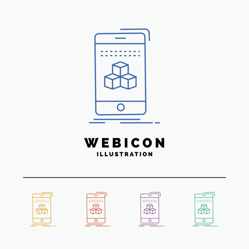 box. 3d. cube. smartphone. product 5 Color Line Web Icon Template isolated on white. Vector illustration