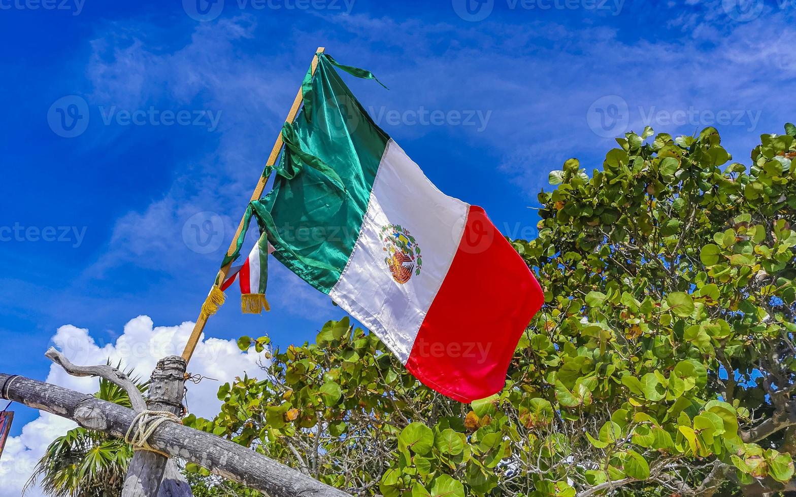 Mexican green white red flag in Playa del Carmen Mexico. photo