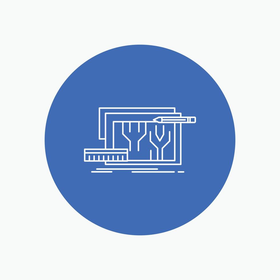 Architecture. blueprint. circuit. design. engineering White Line Icon in Circle background. vector icon illustration