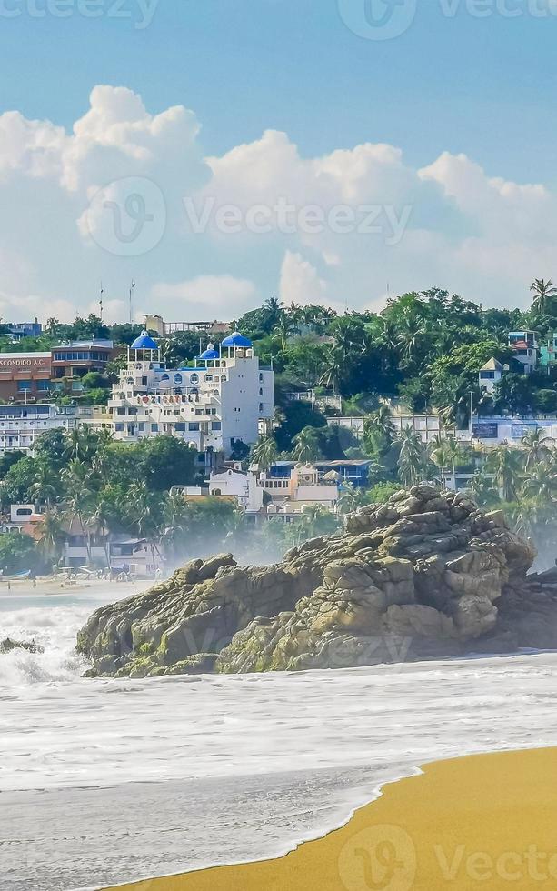 Extremely huge big surfer waves at beach Puerto Escondido Mexico. photo