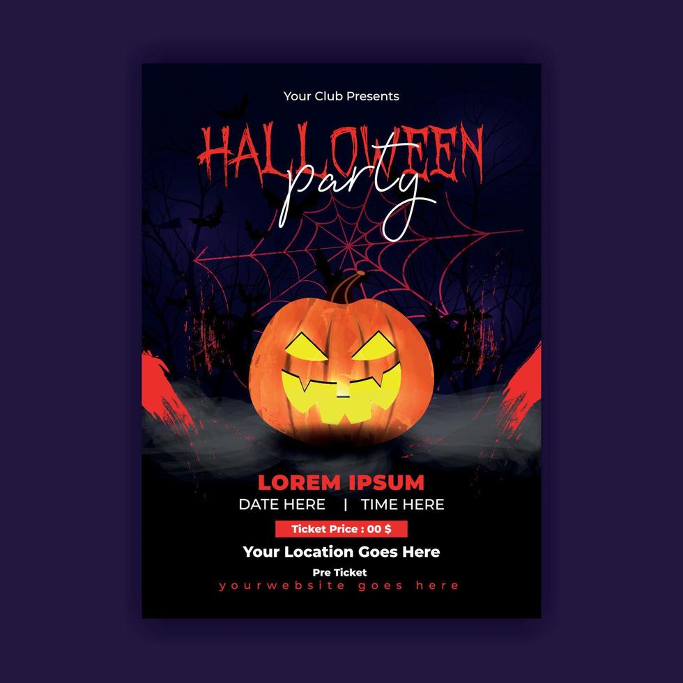 Vertical Halloween party flyer template with pumpkin vector