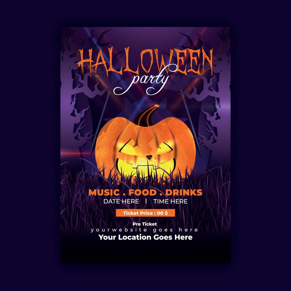 Gradient halloween party flyer design with pumpkin vector