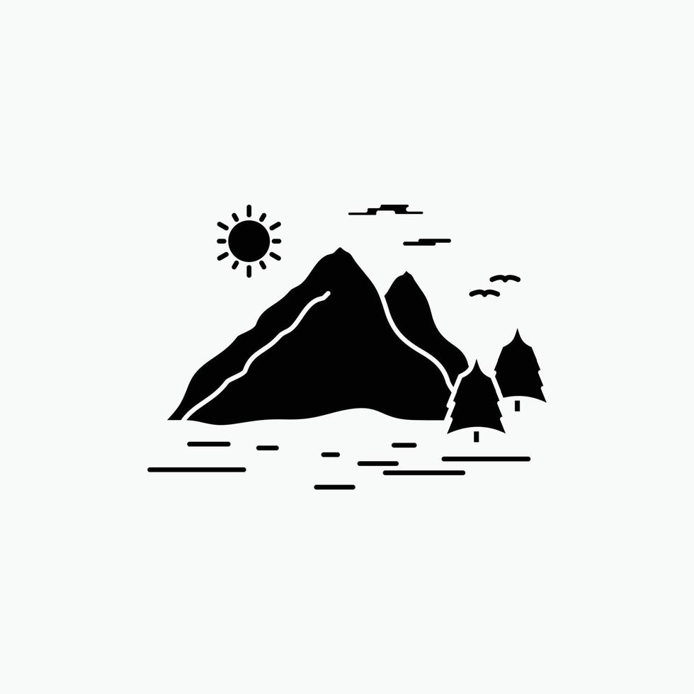 naturaleza. Cerro. paisaje. montaña. icono de glifo de sol. ilustración vectorial aislada vector